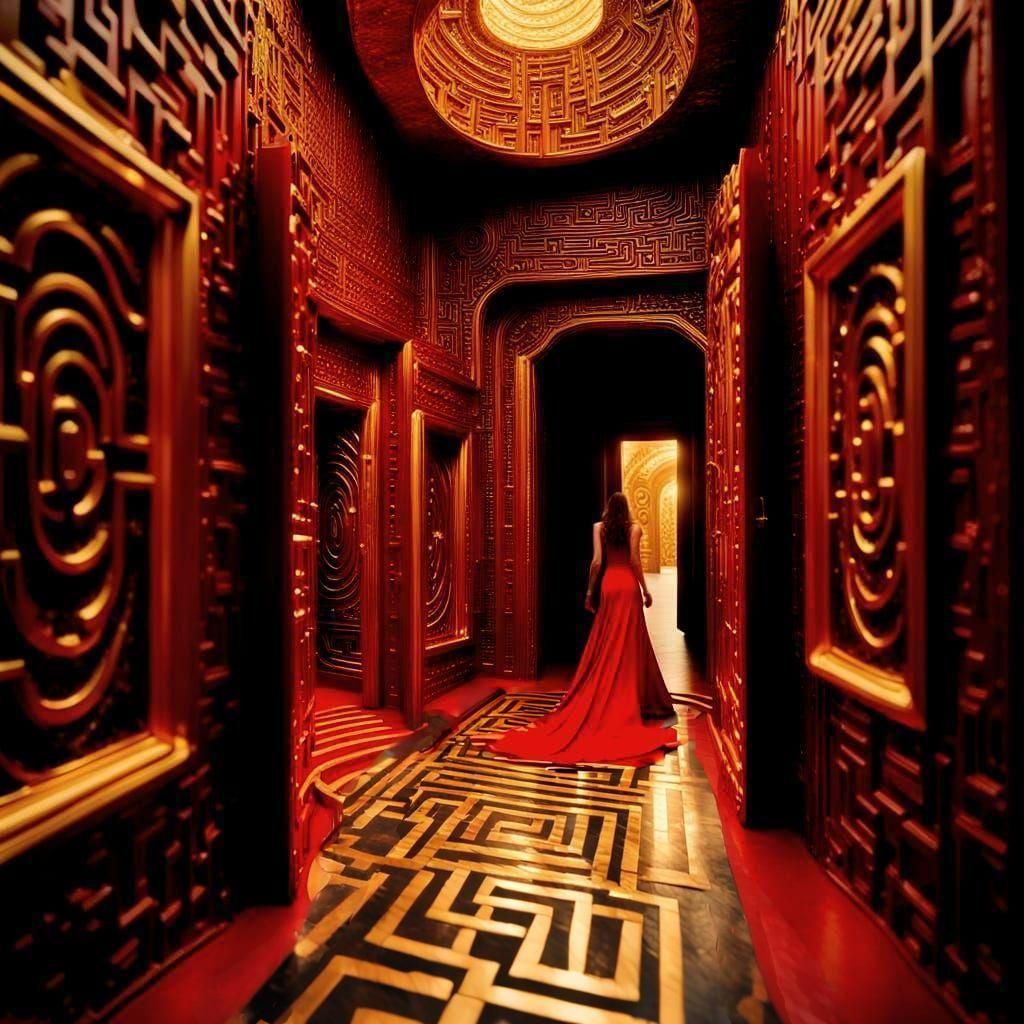 Golden Mirror Maze: Lady in Red Gown