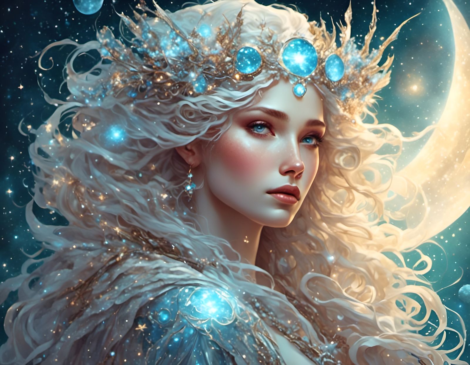 Celestial Winter Goddess in Comic Book Style