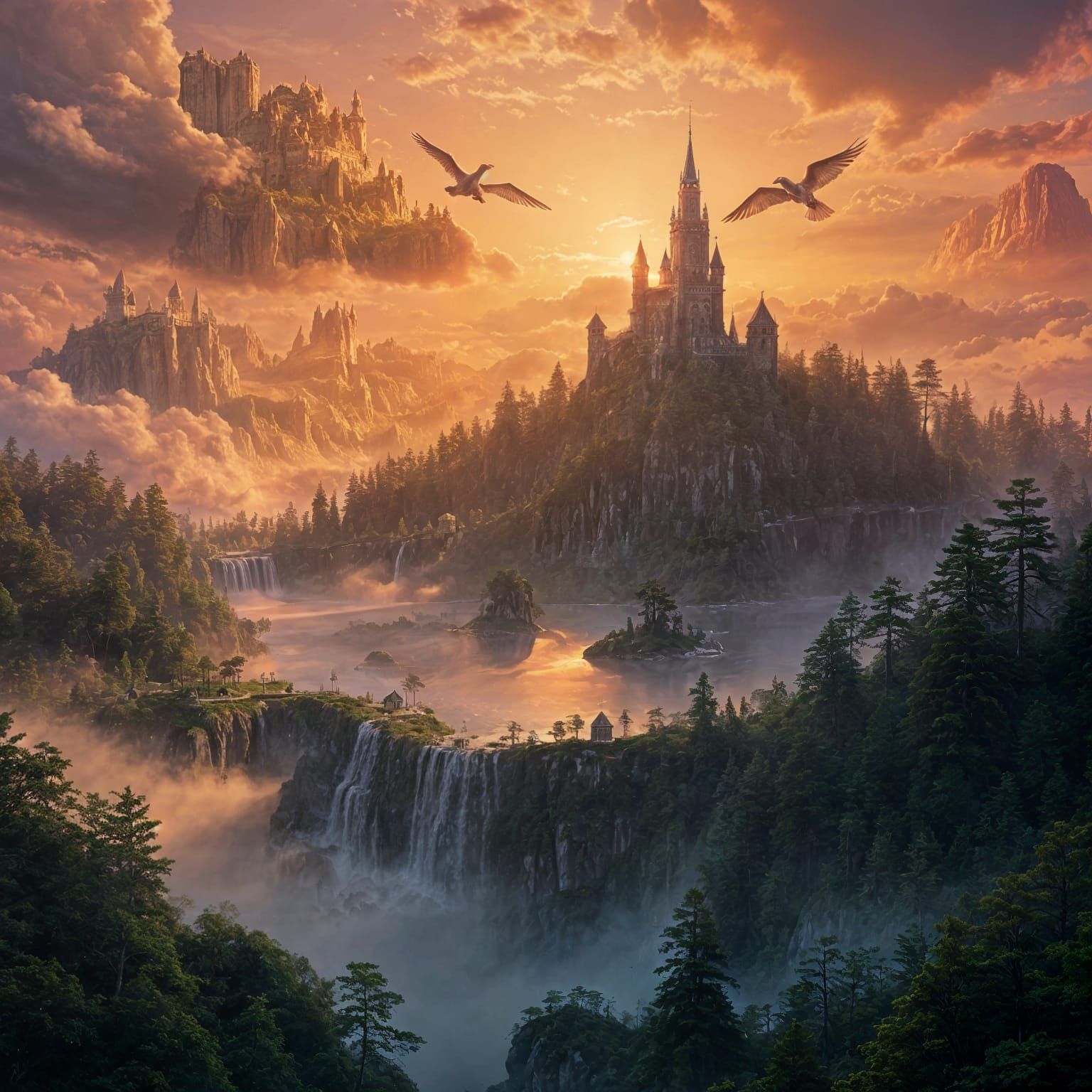 Floating Island Drifting in Dawn Light