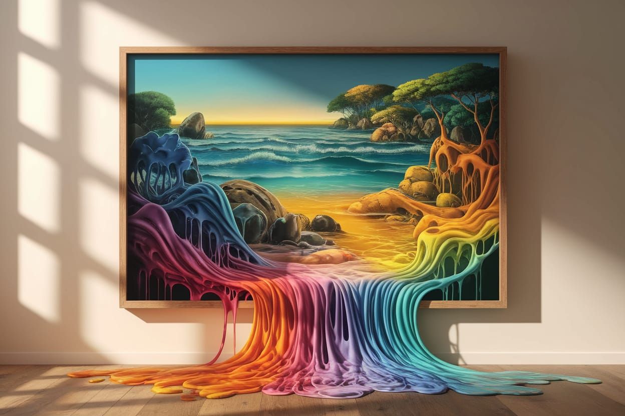 Surreal Landscape in Melting Dye, Dali-Inspired Art