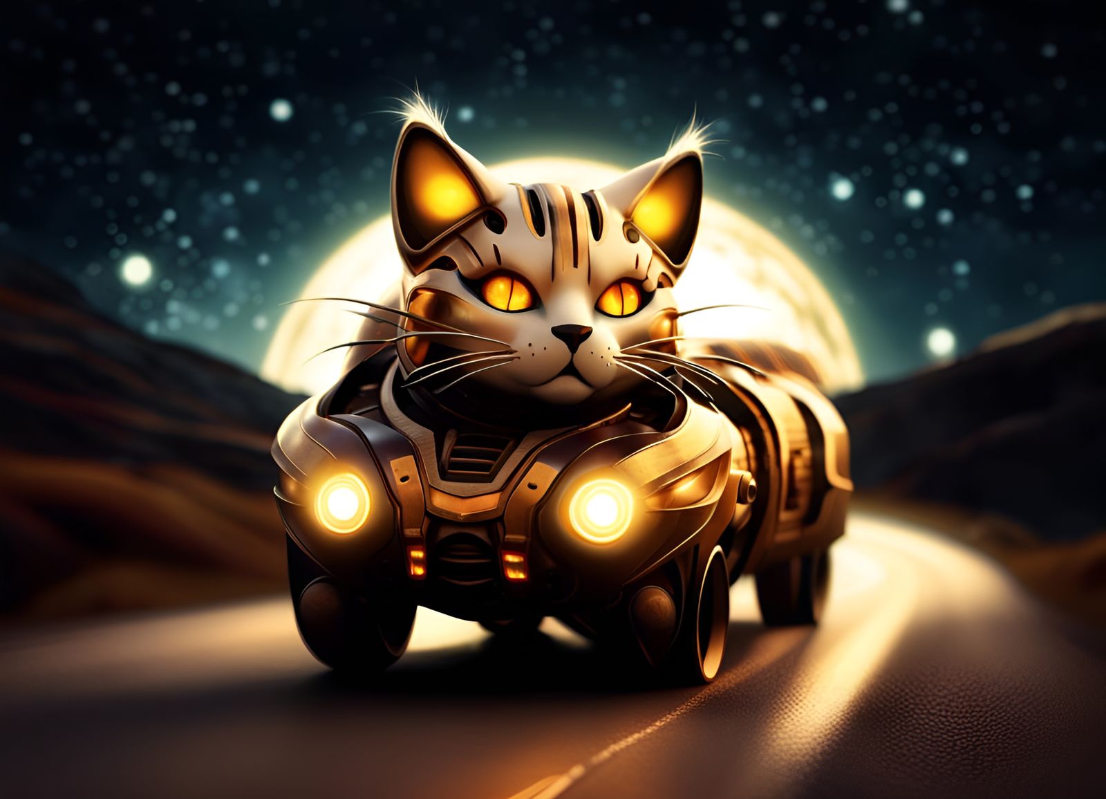 Biomechanical Cyborg Cat-Bus on Galactic Road