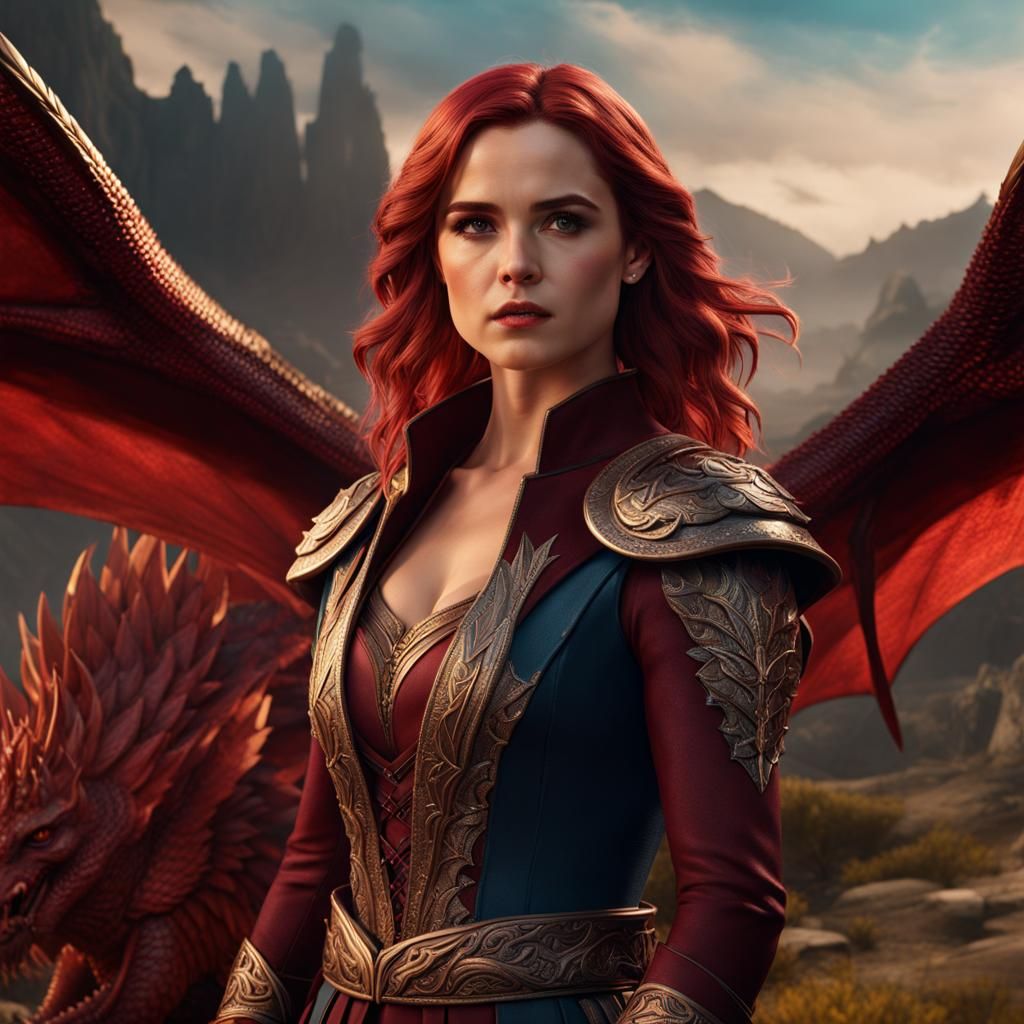 Redhead Woman with Dragon Wings Digital Painting