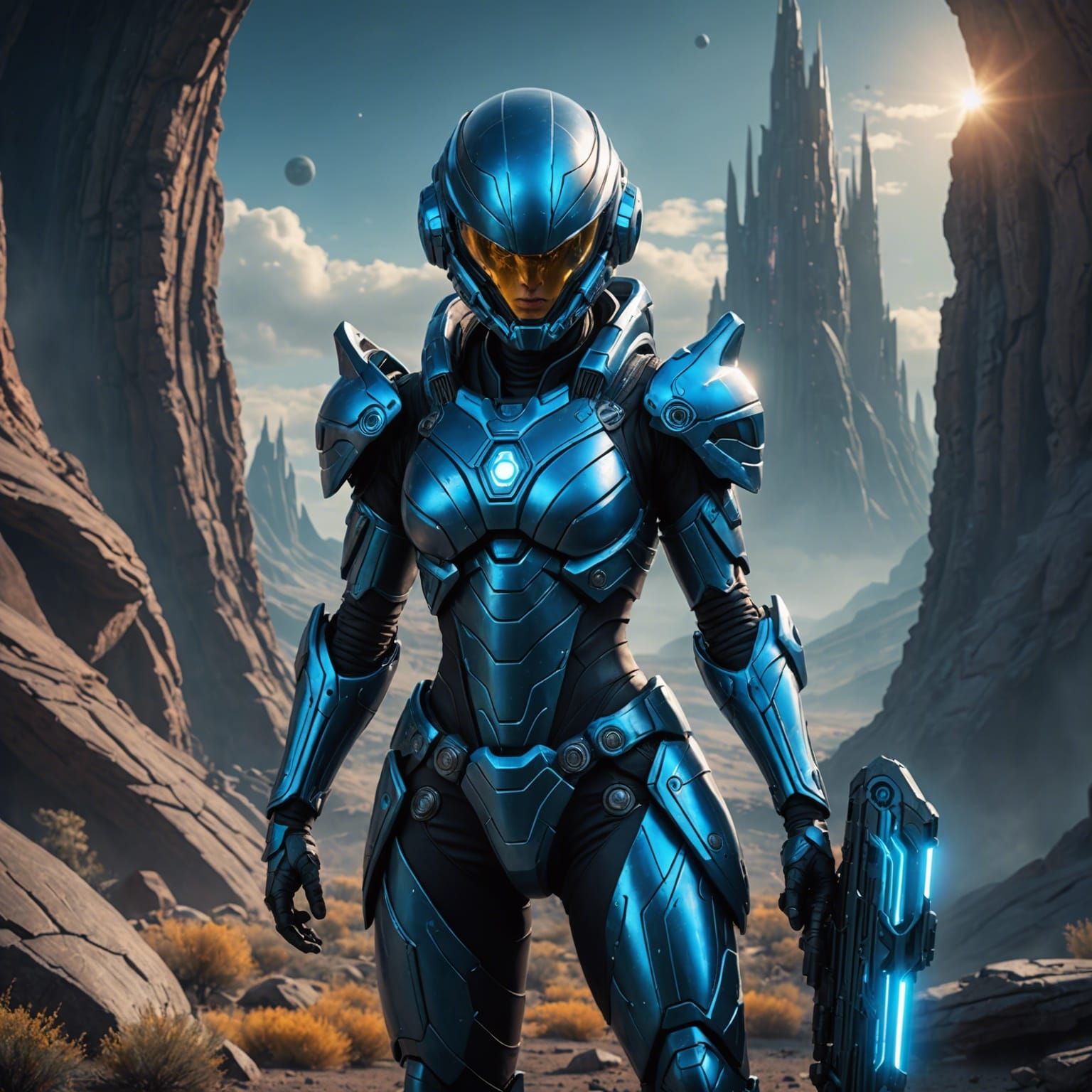 Alien Warrior on a Planet: Detailed Digital Painting