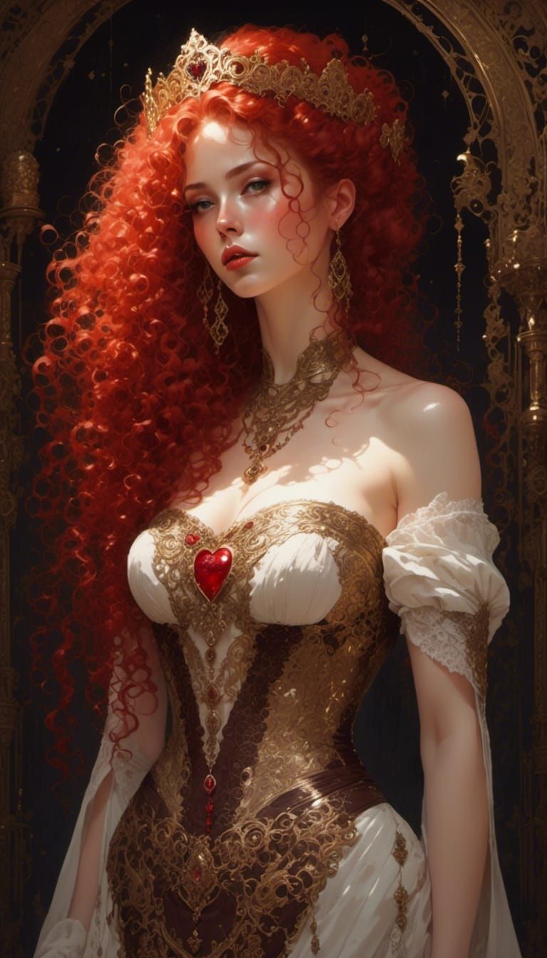 Pale Red-Haired Queen in Neo-Victorian Punk Style