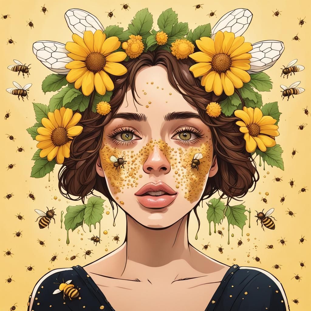 Honeyed Woman with Bees and Flower Crown