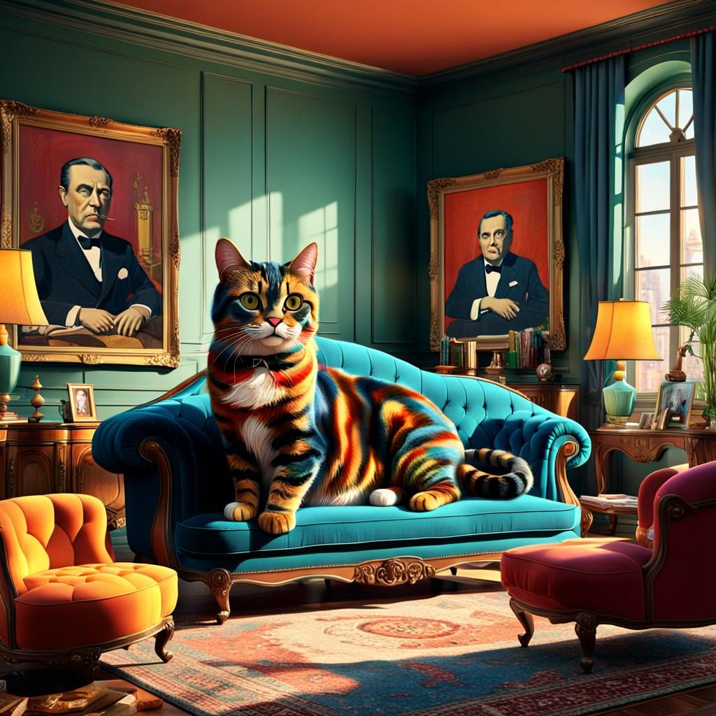 Enormous Cute Cat in Glamorous Living Room