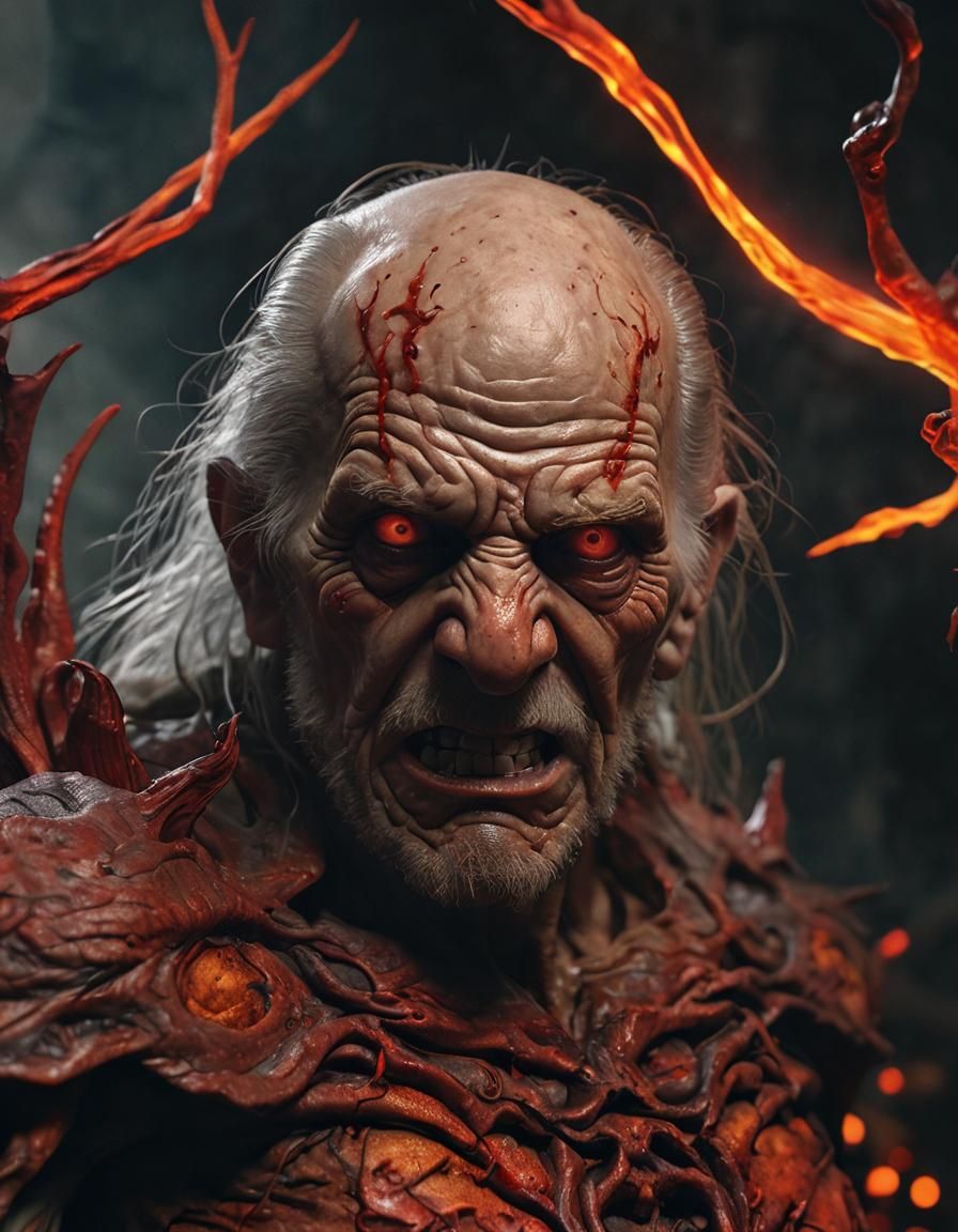 "Vulgar evil old man,(split face:1.3) (demon:1.5) within." H...