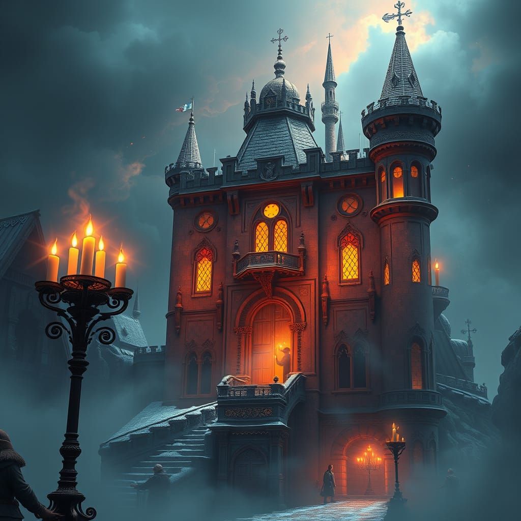 Fantastical Castle Scene with Living Candlestick