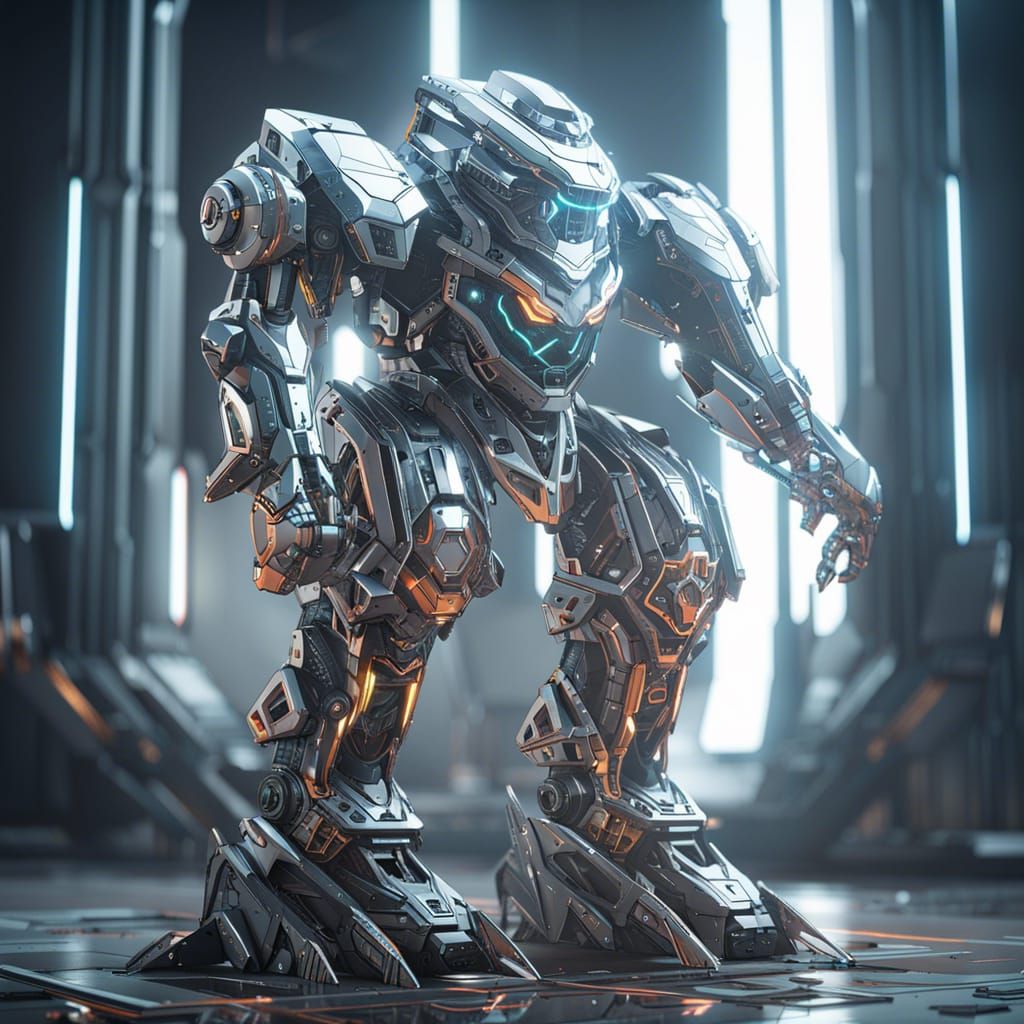 Futuristic Crystal Knight Mecha in Sci-Fi Scene
