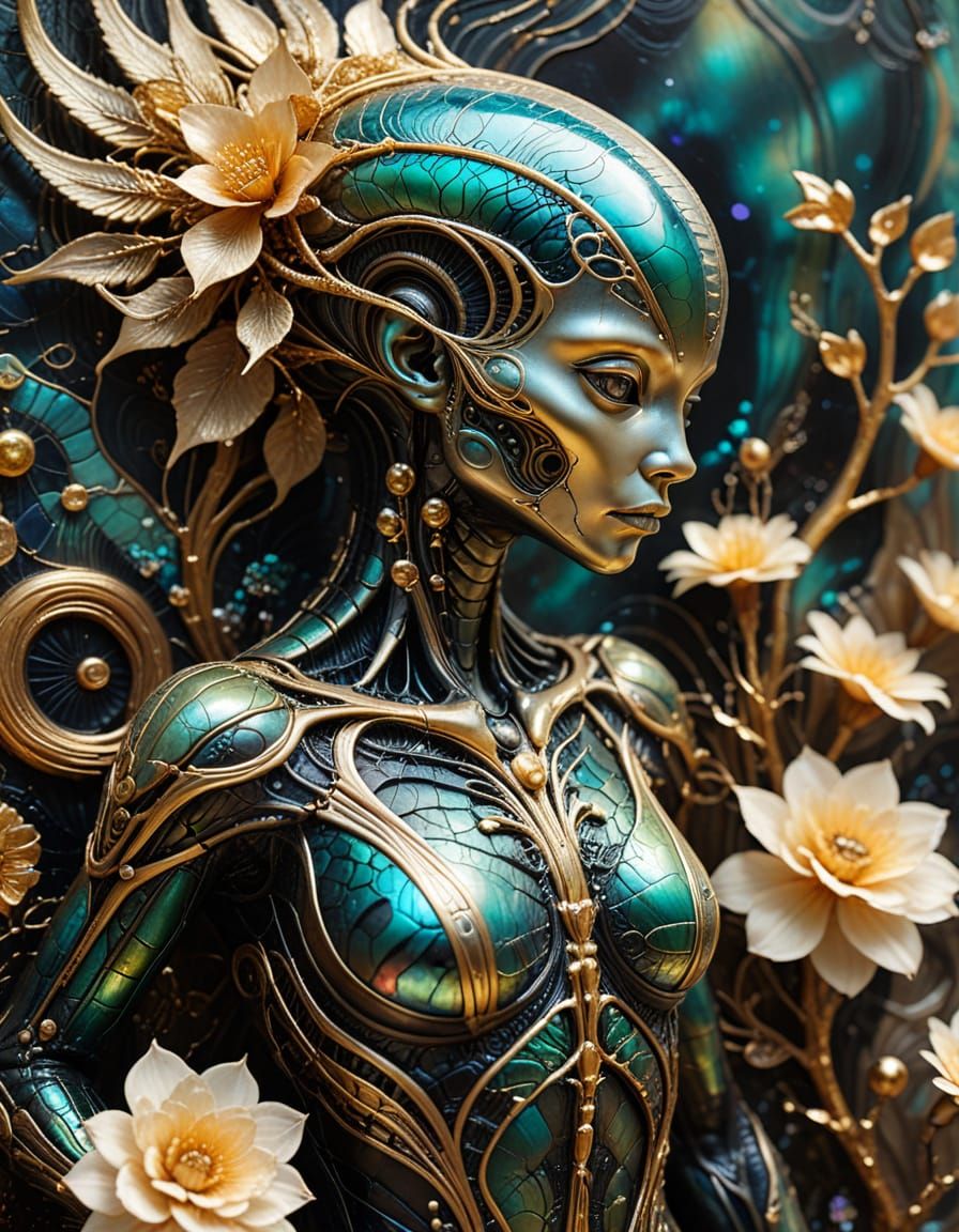 Surreal Alien Xenomorph and Duckling in Giger Style