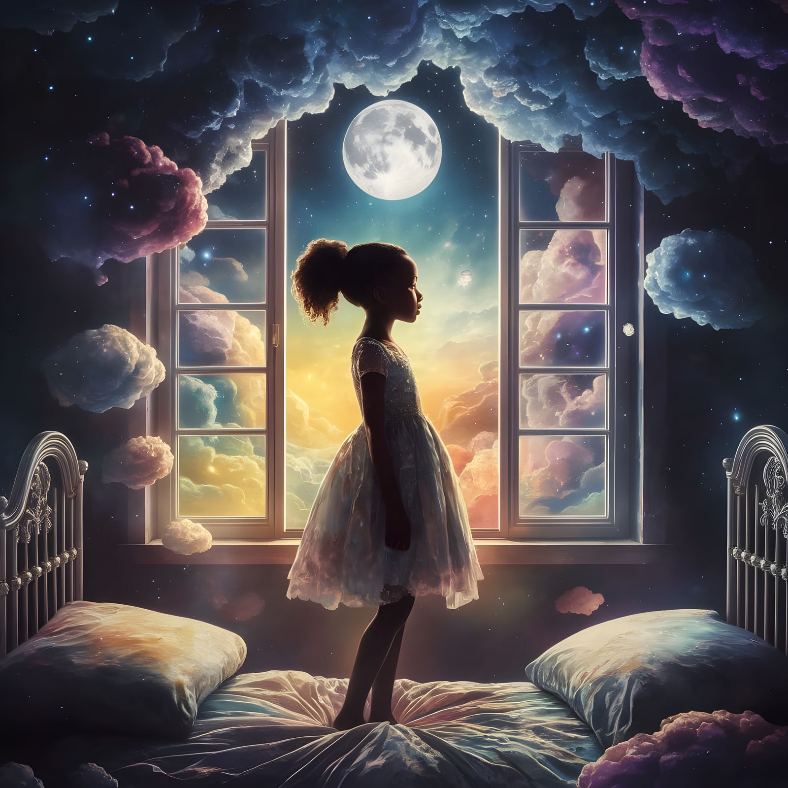 Dreamy Girl Enchants with Celestial Wonders