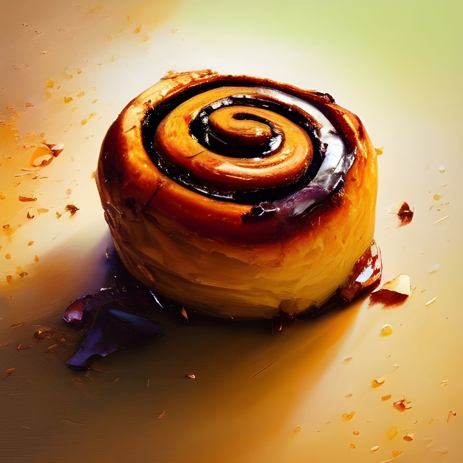 Cinnamon Roll Oil Painting in Impasto Style