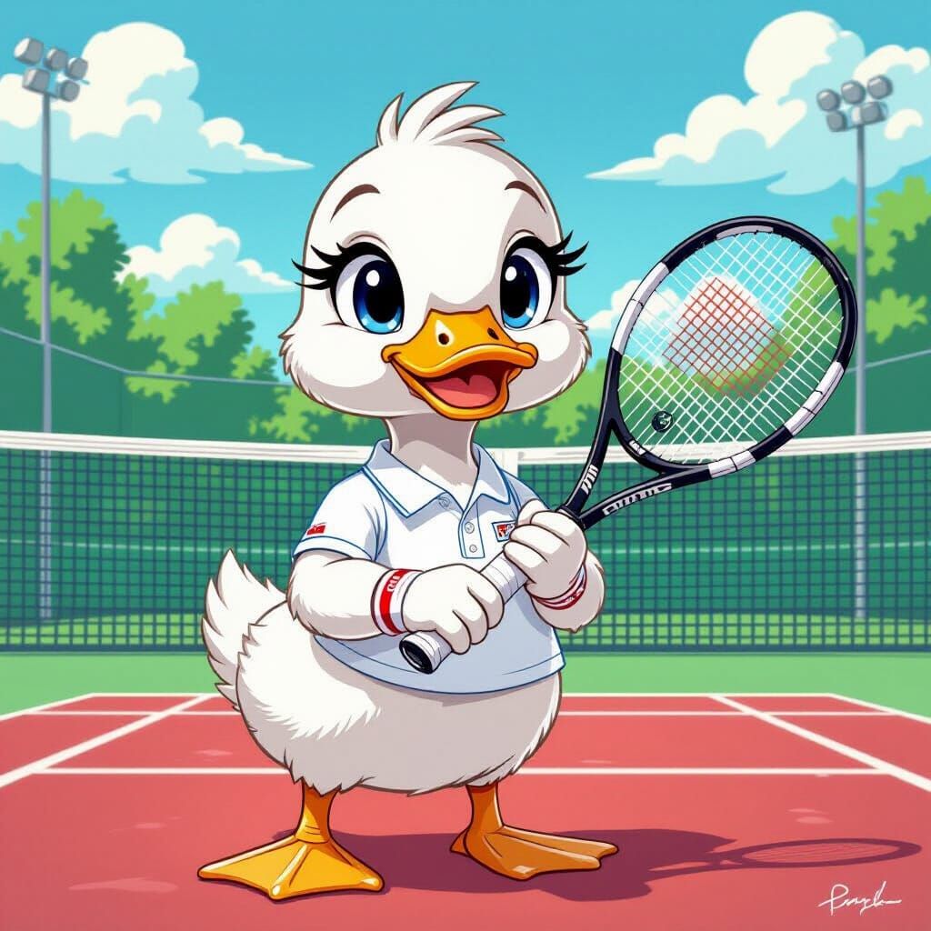 Cartoon Goose Ready to Play Tennis, in Pop Art Style