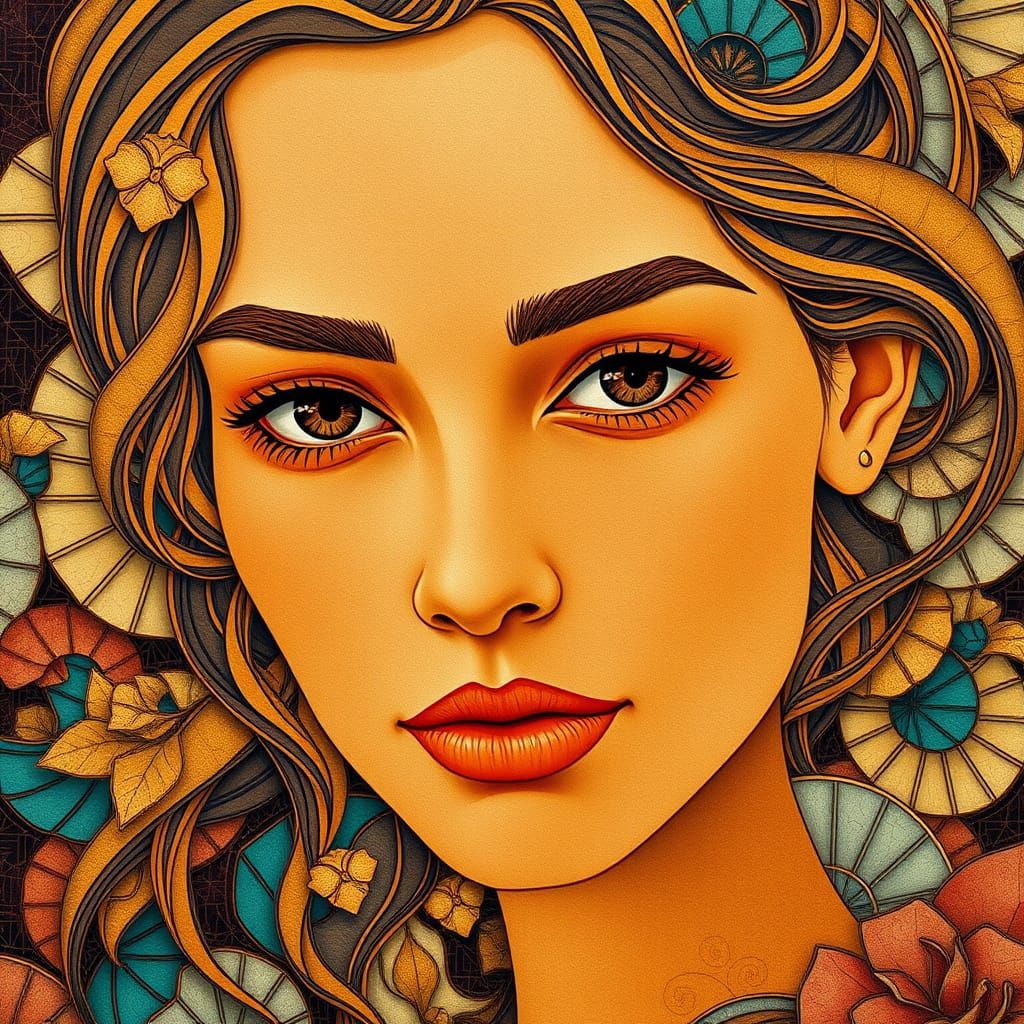 Serene Woman's Face in Geometric Origami Style