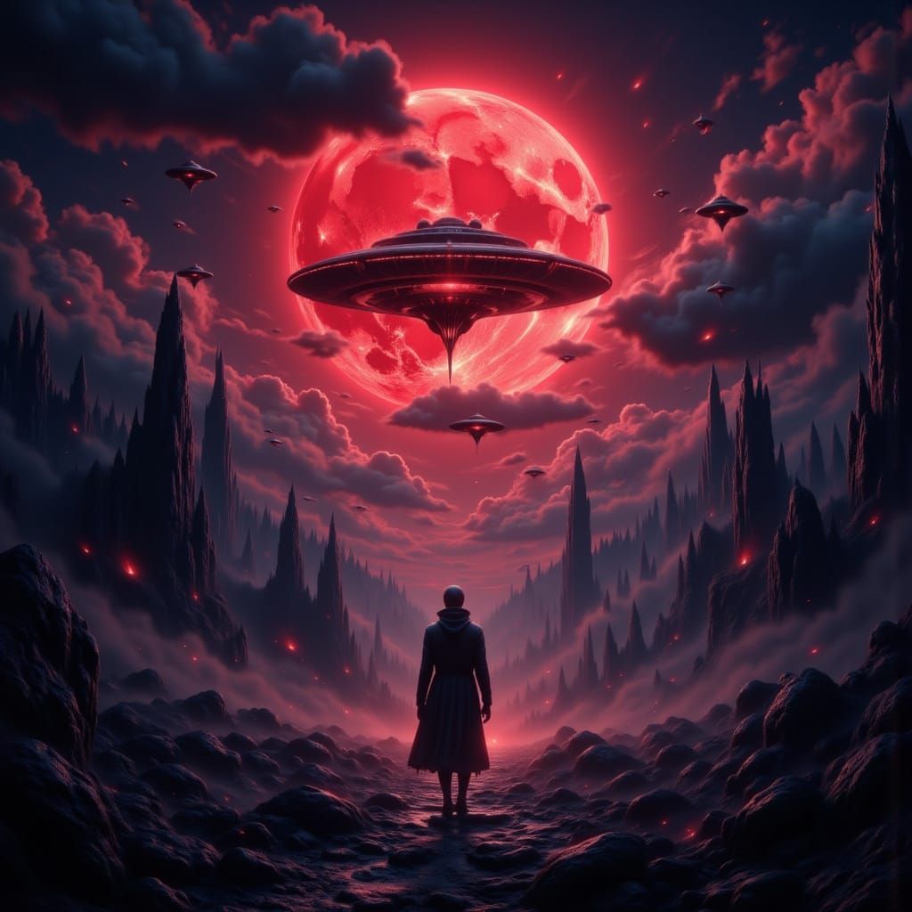 Dark Fantasy Alien Invasion: Blood Red Moon Illuminates UFOs...