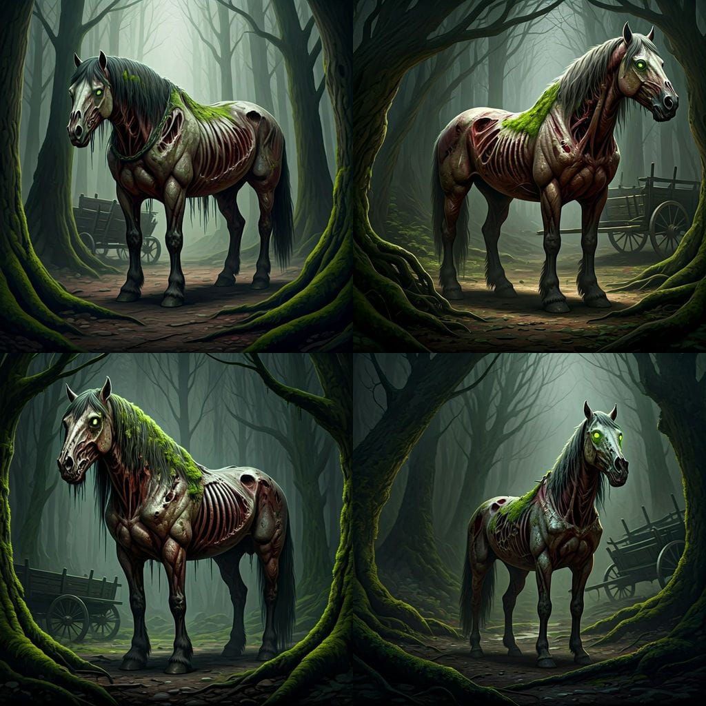 Zombie Draft Horse in Dark Forest