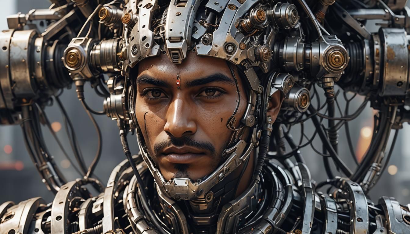 Young Indian Man with Intricate Mech Details