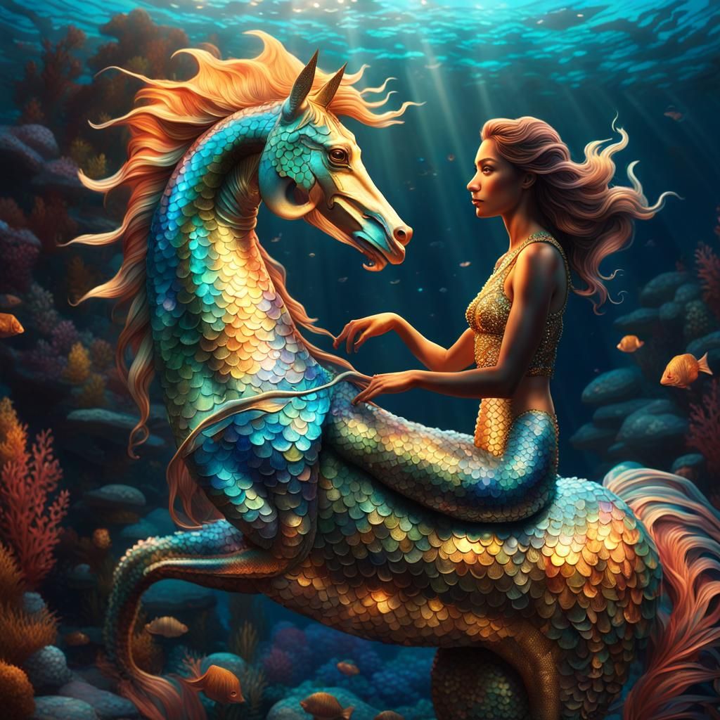 Mermaid on Merhorse: Hyperrealistic Concept Art
