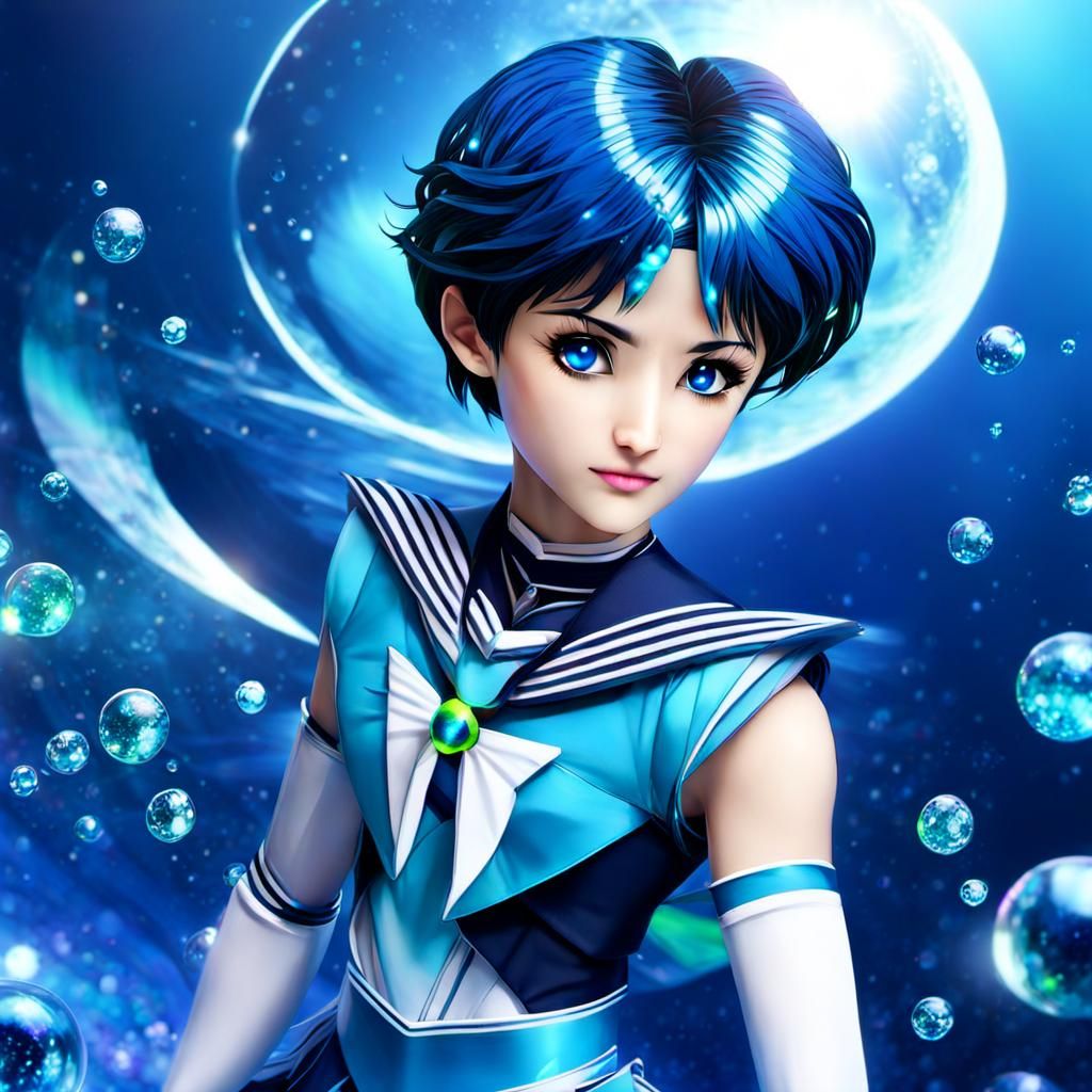 Sailor Mercury in Glossy Skeuomorphism Style