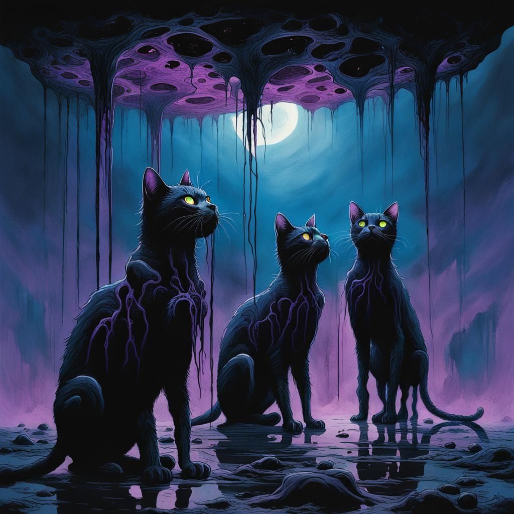 Surreal Feline Forms Emerge from Dark Sludge in a Haunting V...