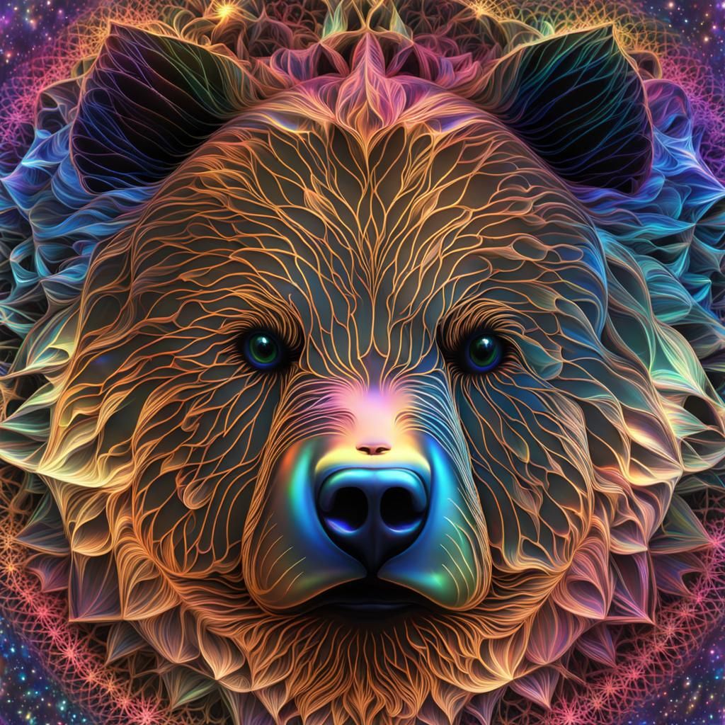 Holographic Bear Spirograph in Fantasycore Style