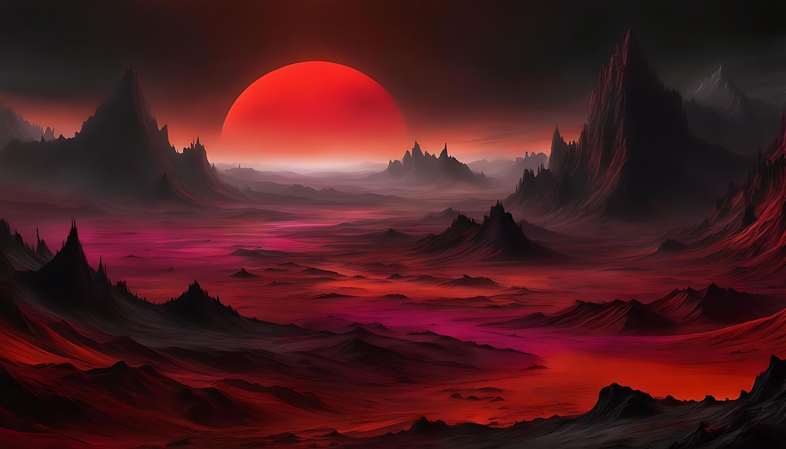 Terrifying Alien Landscape in Charcoal Drawing Style