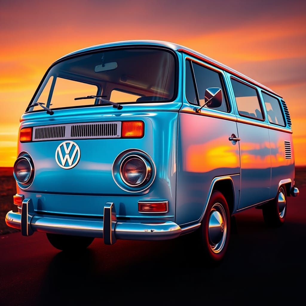 Sky Blue Kombi in Hyperrealistic Splash Art Style