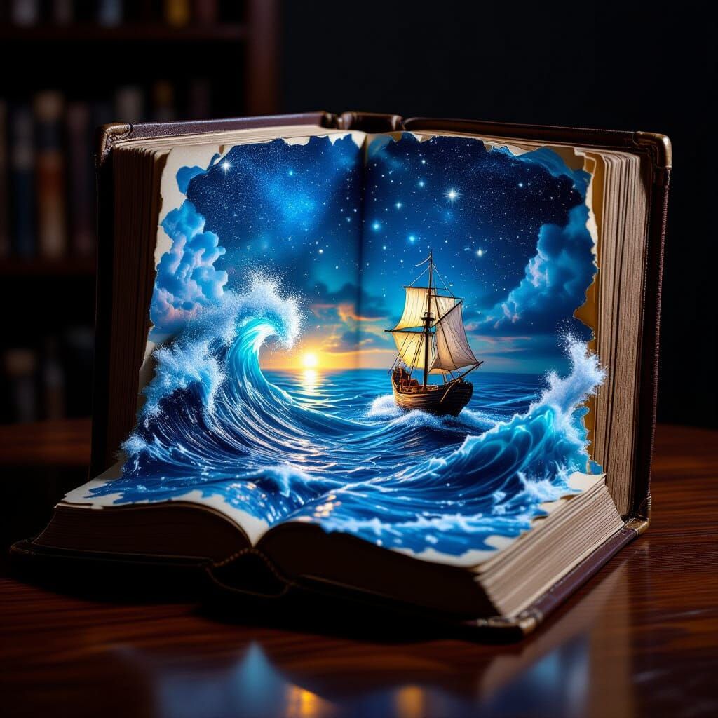 Miniature Ocean Diorama Inside Antique Book