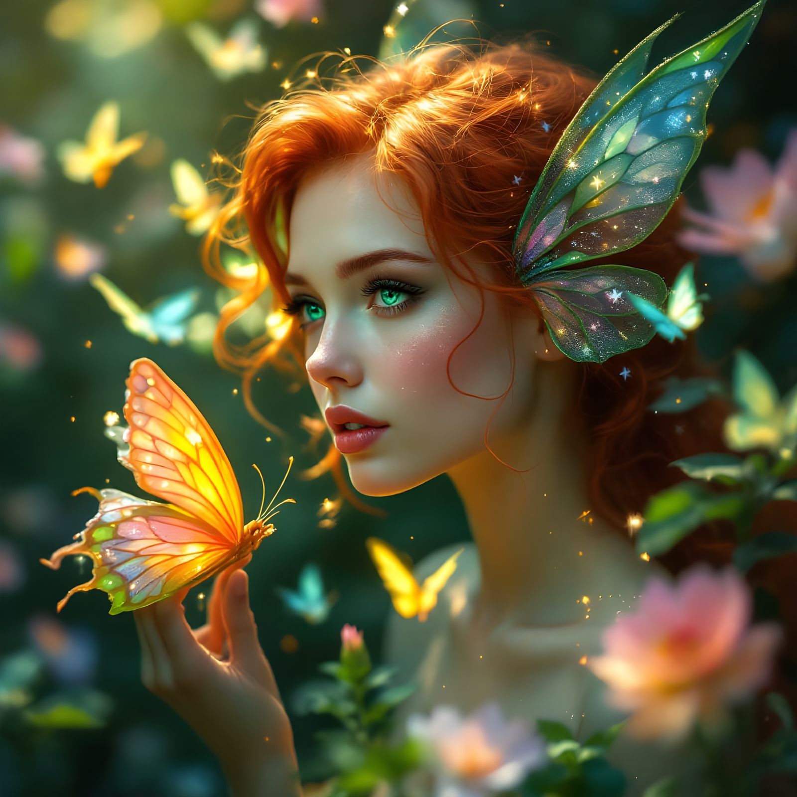 Beautiful Fairy with Glitter Wings in Graffiti Art