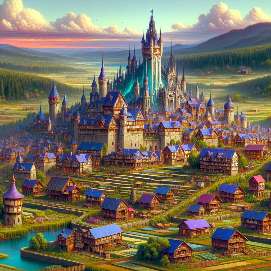 Grand Hamlet: A Bustling Medieval Fantasy Town