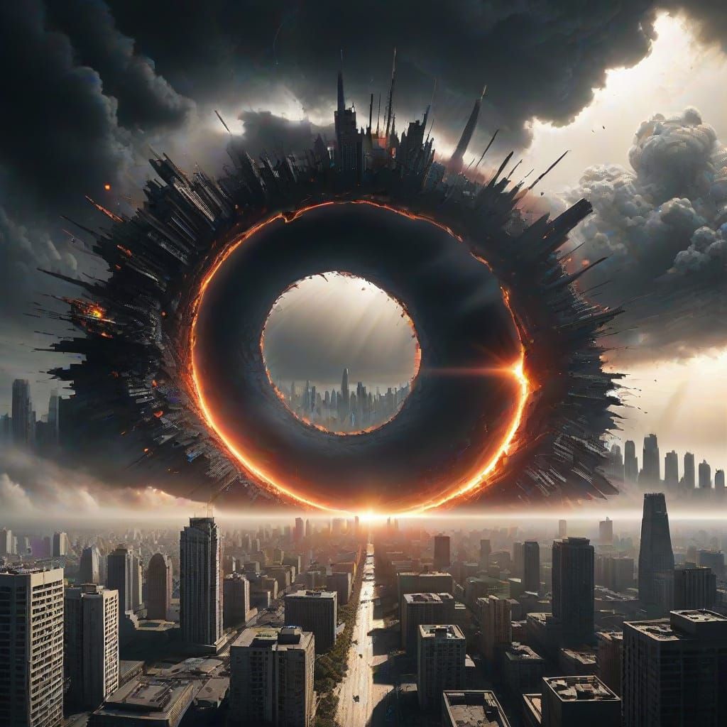 Black Hole Opens Above Apocalyptic Cityscape