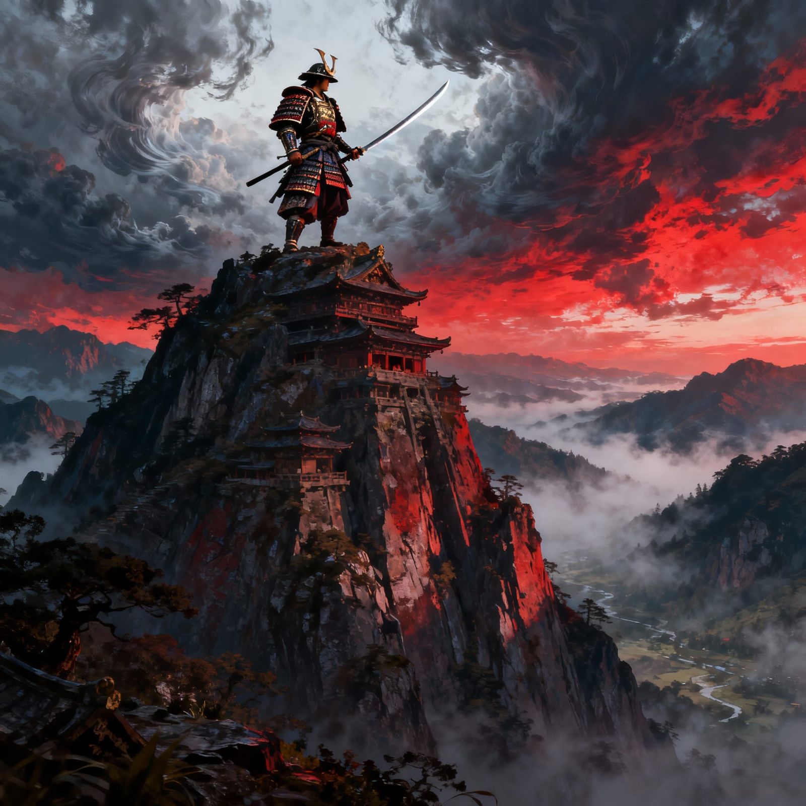 Samurai Warrior on Epic Mountain Peak