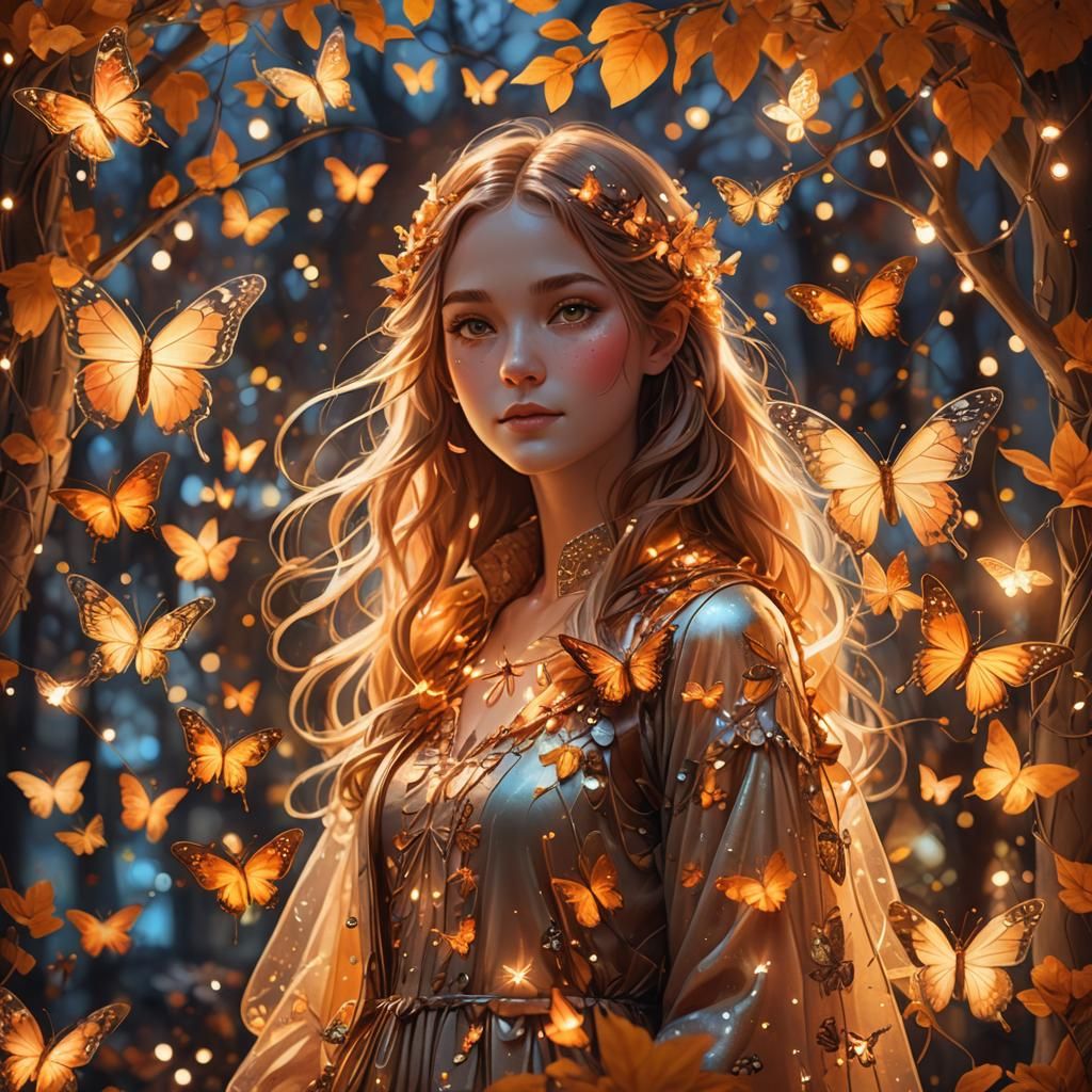 Whimsical Fairy with Butterflies in Autumn Light