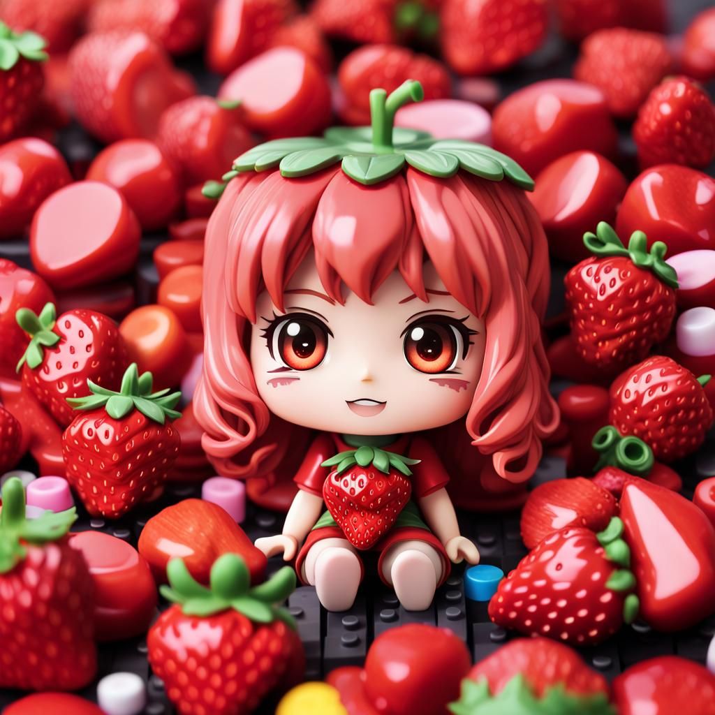 Cute Chibi Strawberry Surrounded by Candy