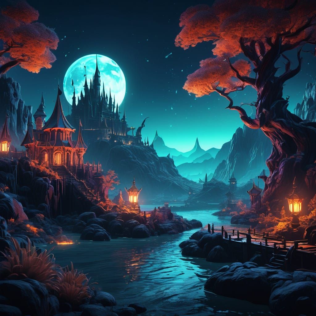 Surreal Fantasy Realm Unfolds in Ethereal Glow