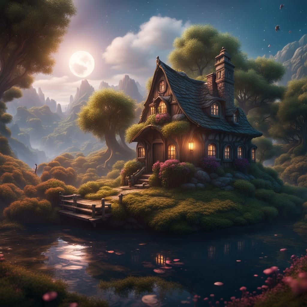 Cottage Floating in Space: Fantasy Concept Art