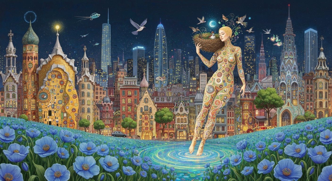 Ethereal Woman in Poppy Field with Swirling Energy