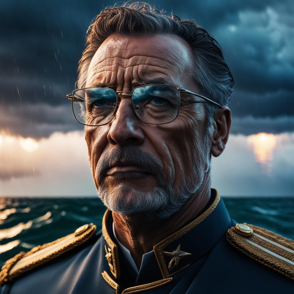 Captain's Glasses Reflecting Storm at Sea