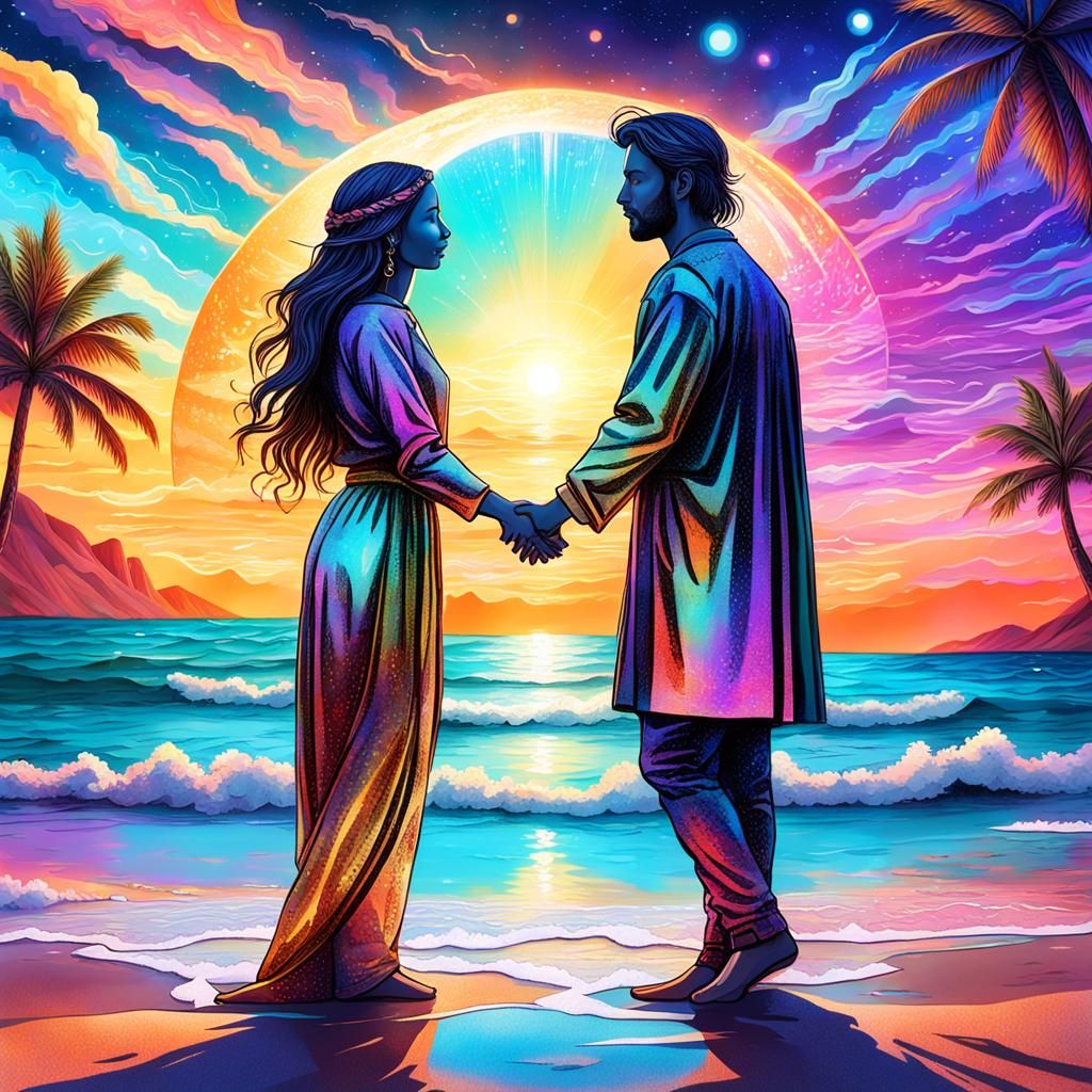 A romantic couple  holographic style