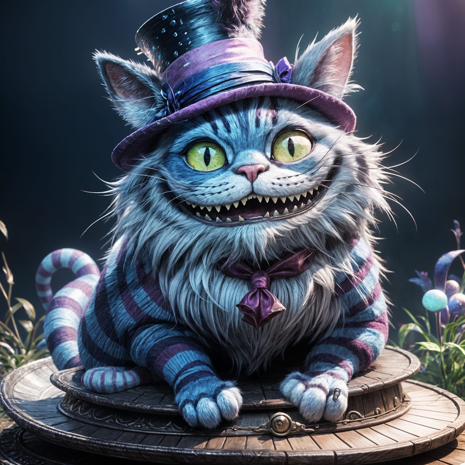Cheshire Cat in Mad Hatter Hat: 3D Anime Art