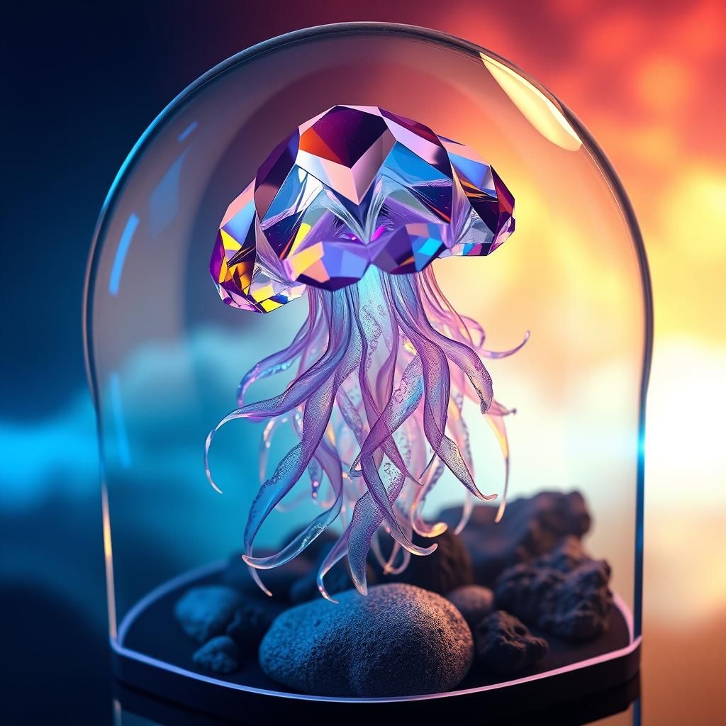 Prismatic Jellyfish Sculpture in Display Case