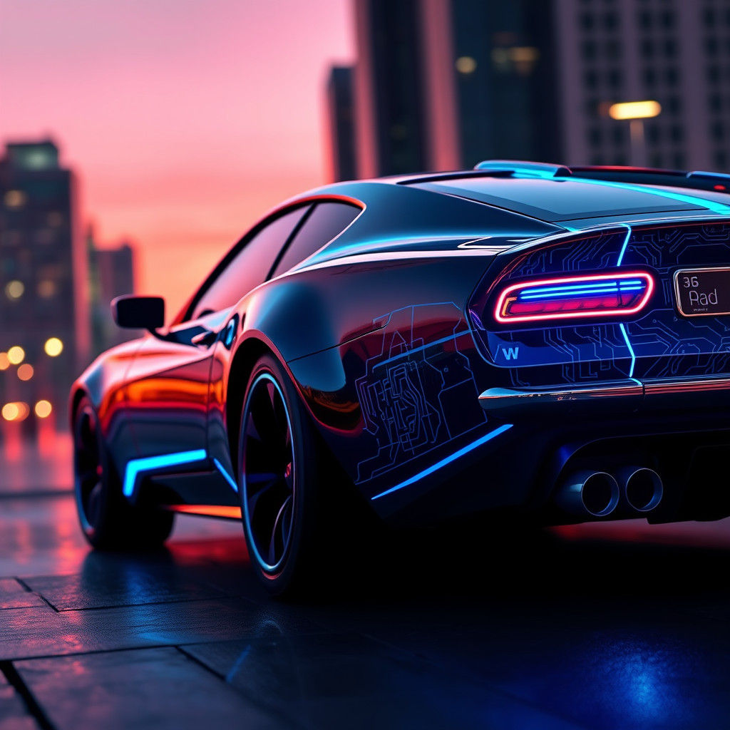 Futuristic Ford Capri in Cyberpunk Cityscape