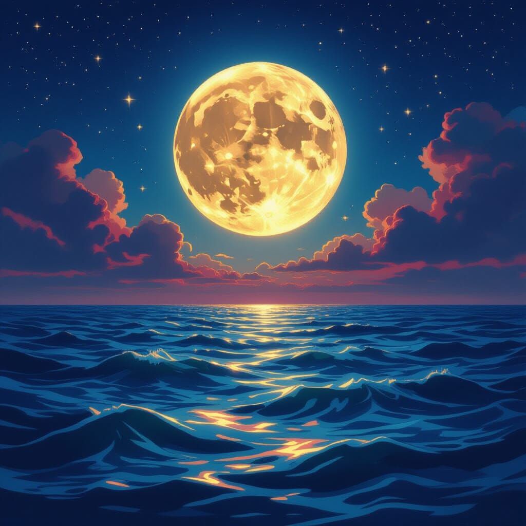 Enchanting Full Moon Over a Shimmering Sea
