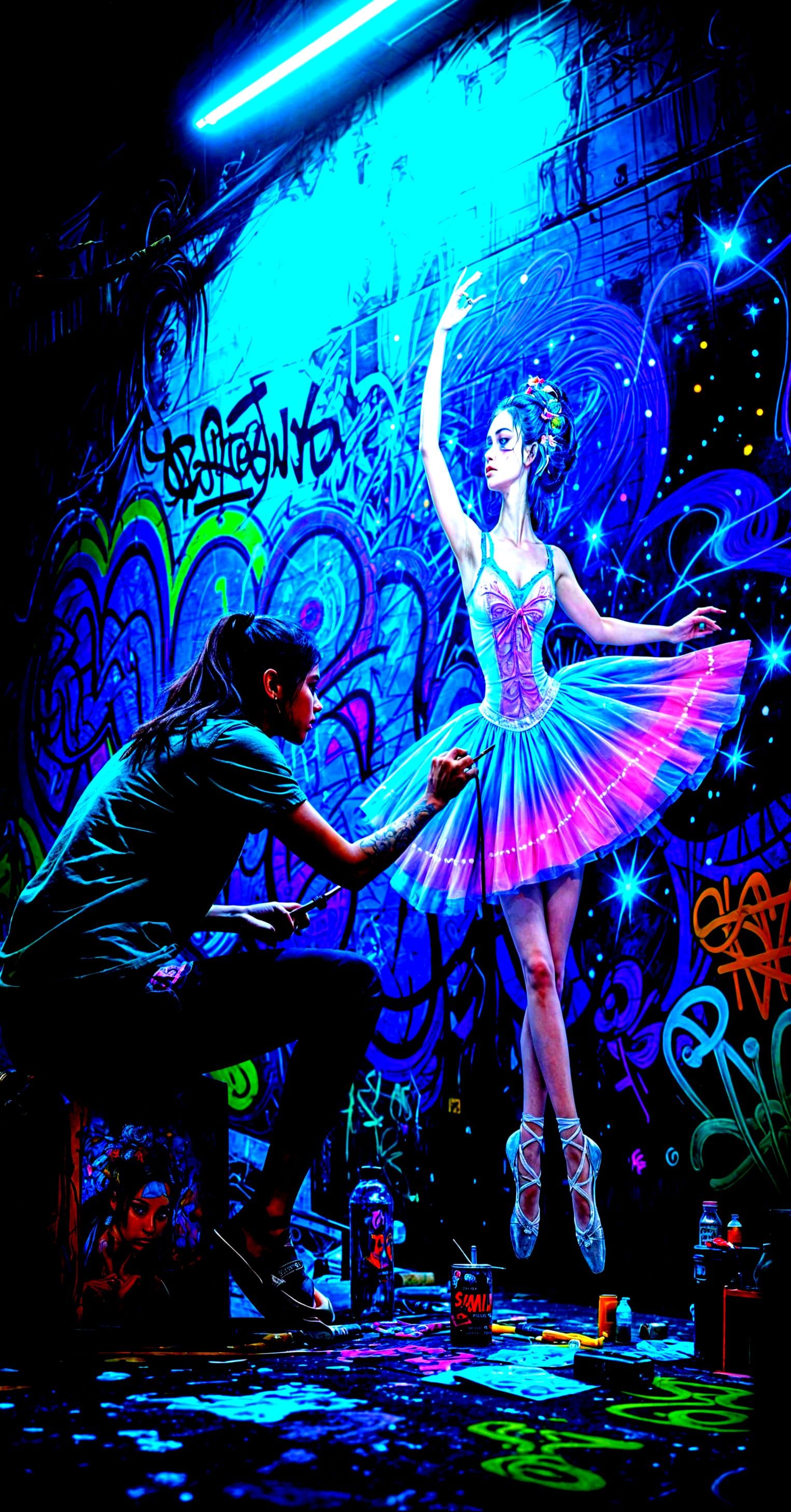 Graffiti Artist Creates Magical Ballerina Mural at Night