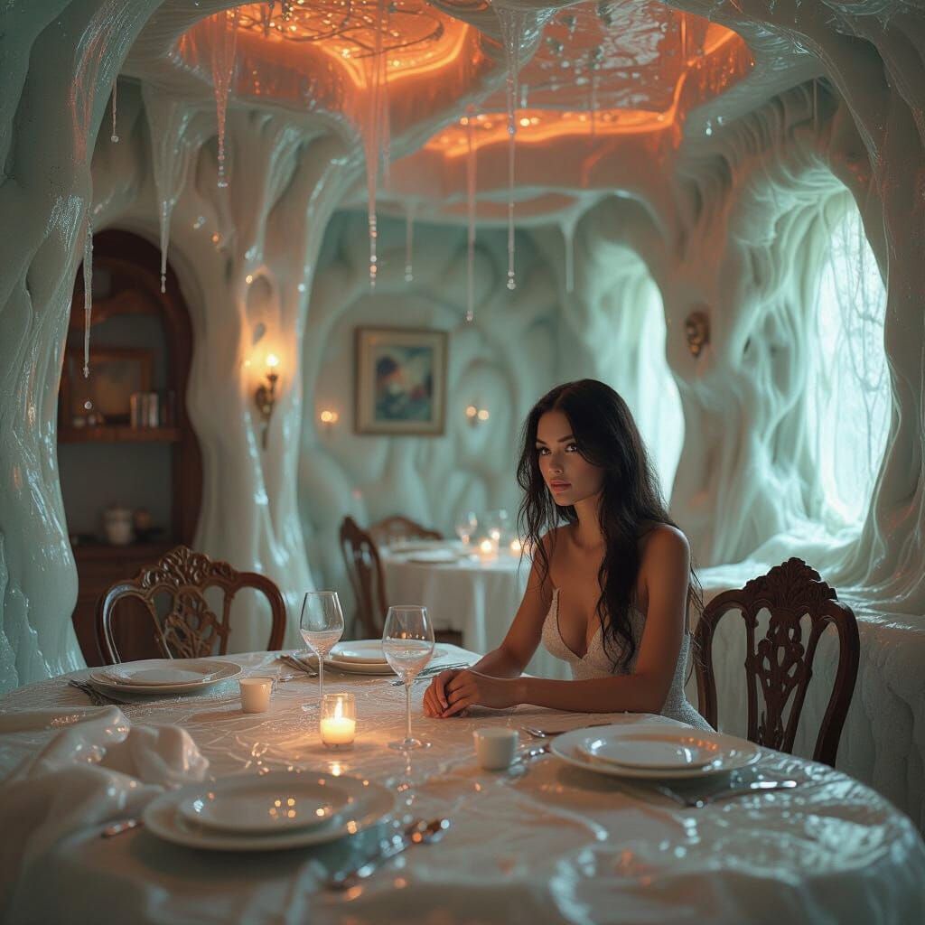 Biomechanical Dining Scene in Surreal Style