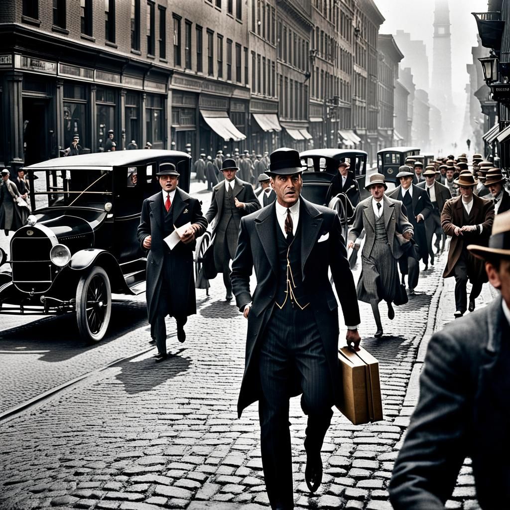 1920s Metropolis: Chiaroscuro on Cobblestone Street