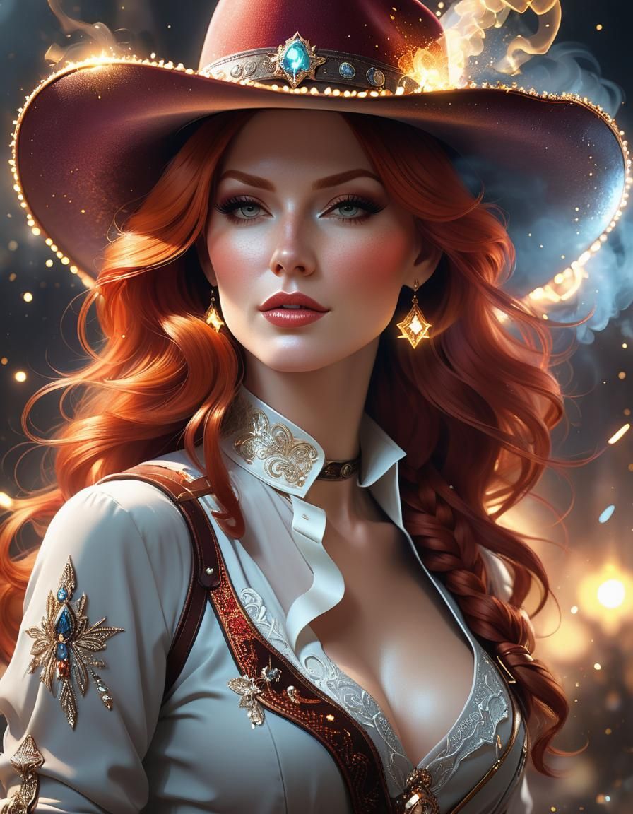 Redhead Cowgirl Portrait with Sparkles