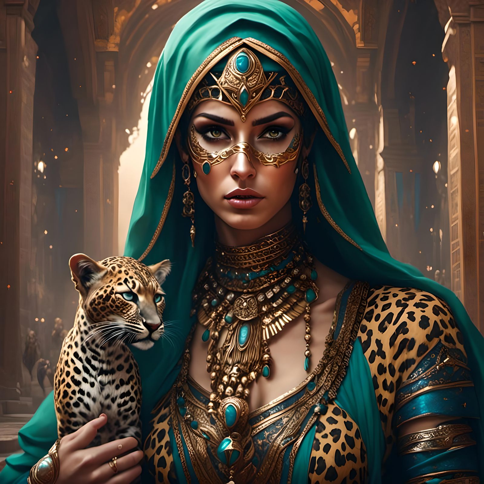 Fantasy Arabian Ninja Leopard Hybrid Warrior Portrait