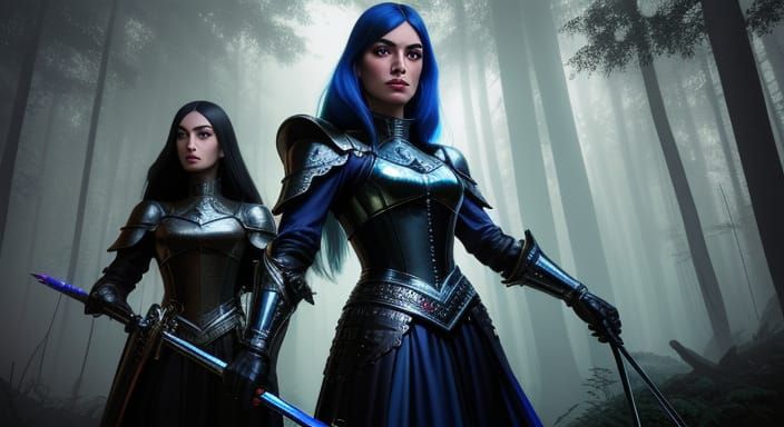 Fantasy Warriors in Mystical Forest: Pop Art Style