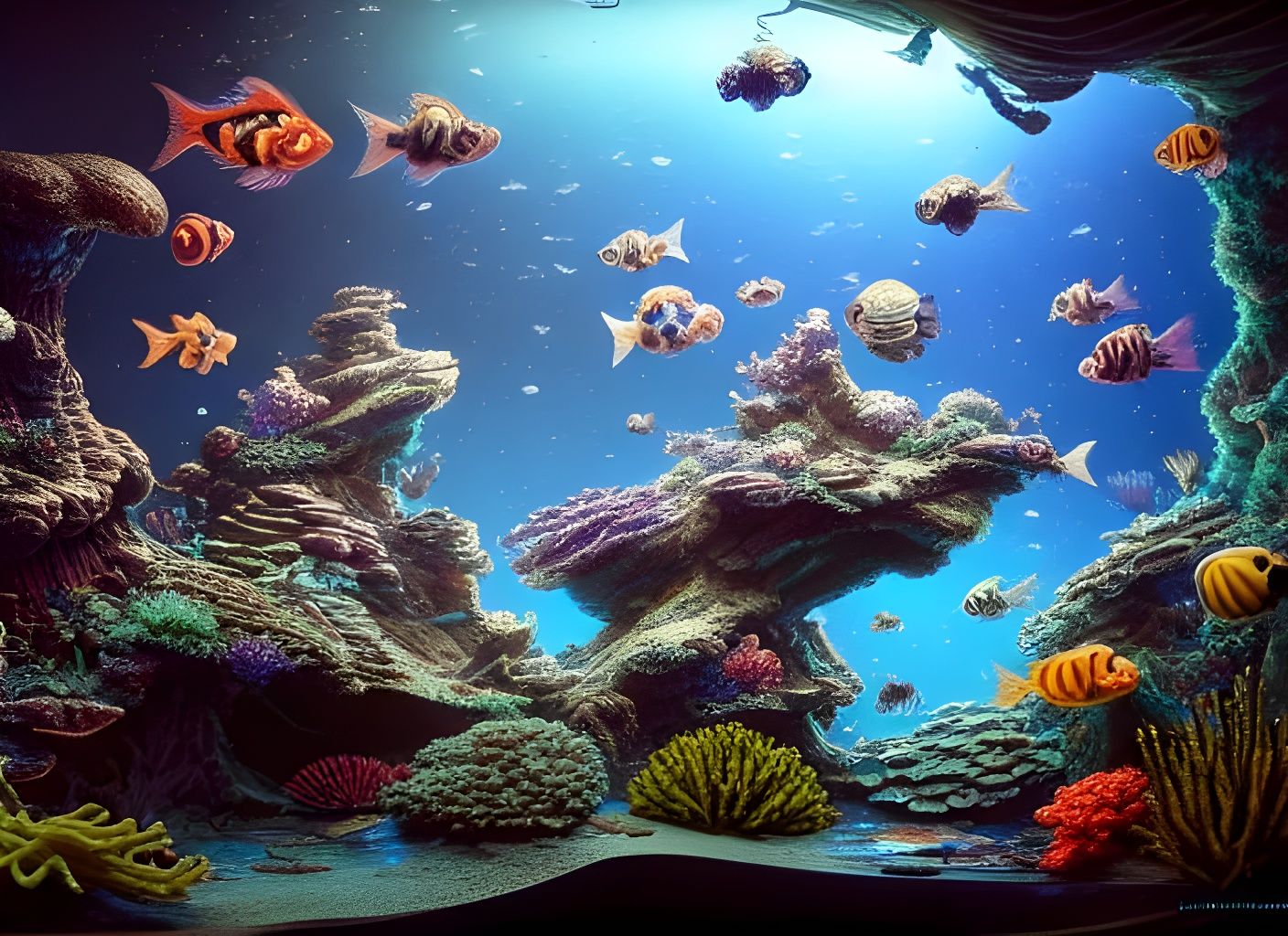 Fantastical Underwater World Inside Aquarium: 3D Digital Art